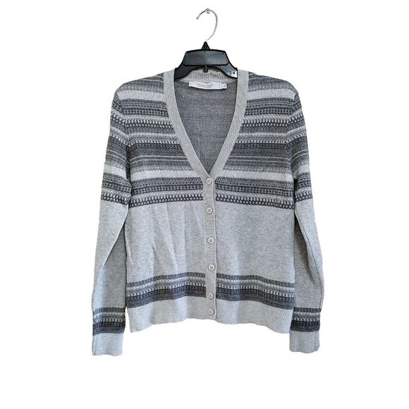 Contemporaine  Cardigan Sweater Womens Size Medium Gray V Neck Nylon/Wool Blend - Picture 1 of 4